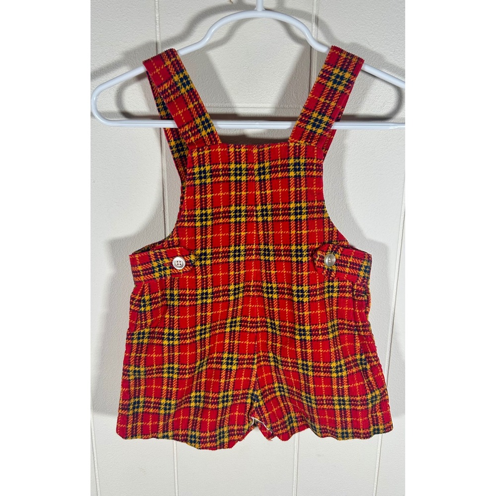 Vintage‎ Health-tex Stantogs Red Plaid Corduroy Overalls 12 Months Snap Bottom